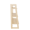 A profile side view of a light-colored wooden Aira shelf with three tiers, from BALI - Be A Little.